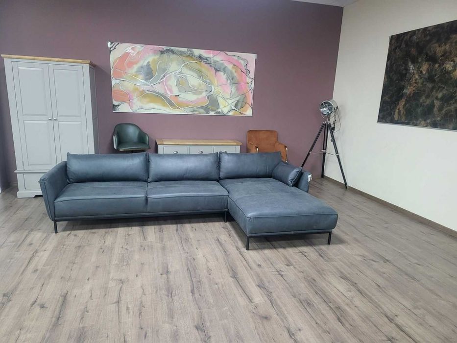 Тъмно сив ъглов кожен диван "Odelle"