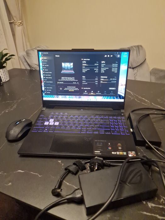 Гейминг лаптоп Asus Tuf A15 - RTX 3060, 2k 165hz 15.6" дисплей, 1 Tb NVME, 16 GB DDR5 4800, Windows 11 . В комплект с 2 зарядни и безжична мишка!!!