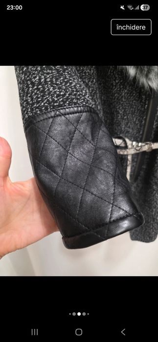 Paltonas cu blana si piele maneci