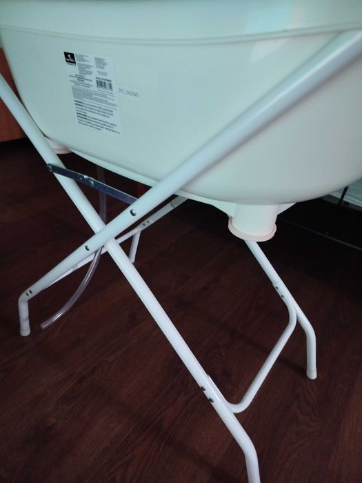 Комплект за къпане Lorelli - Вана с оттичане, подложка, термометър и стойка, 88 cm, бяла