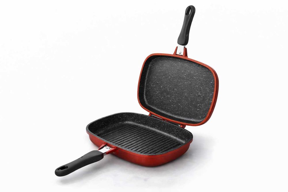 Tigaie grill dubla din aluminiu turnat cu acoperire marmura 34 cm