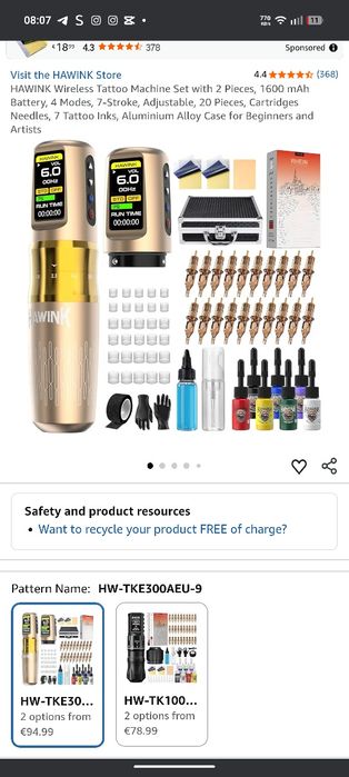 Mașina de tatuat Wireless Hawink două baterii Kit complet.