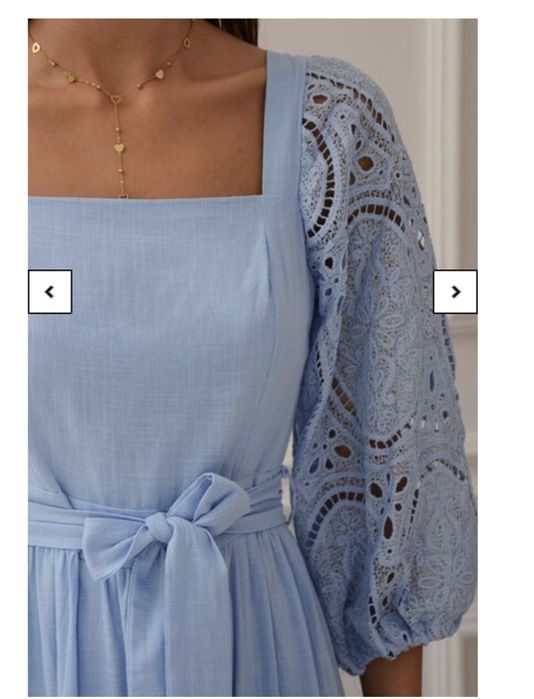 Дълга рокля лен и памучна дантела