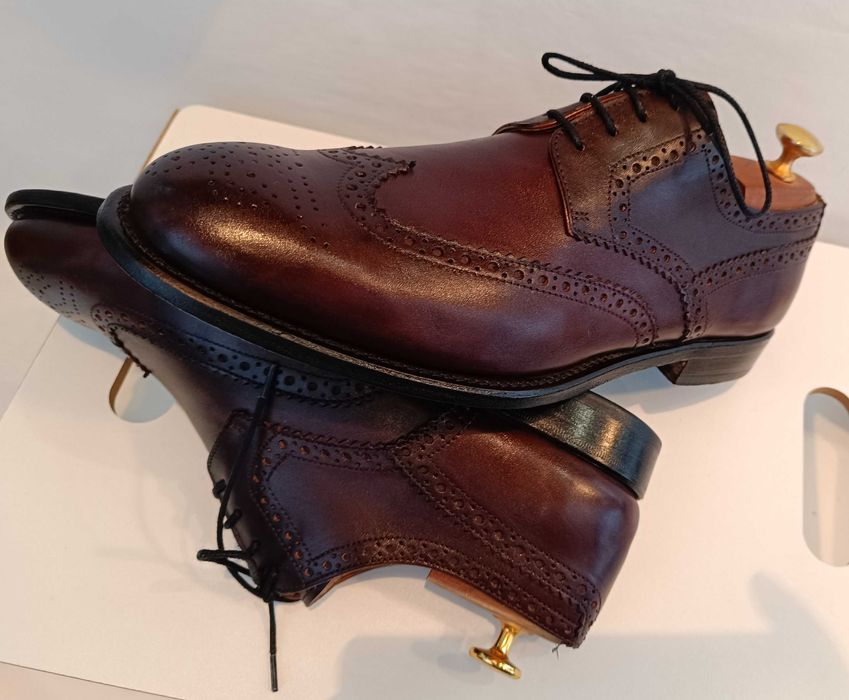 Pantofi derby 41 41.5 brogue lucrati manual Campanile piele naturala