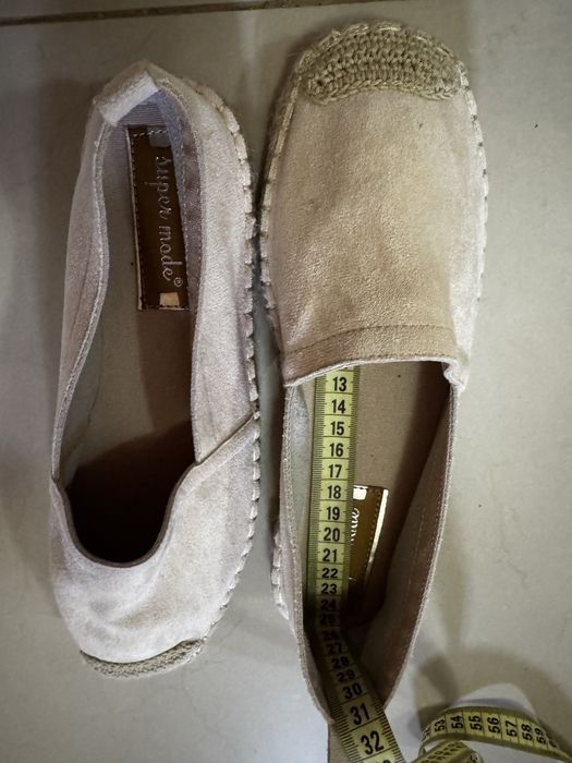 Mocasini / Espadrile bej piele intoarsa subtire