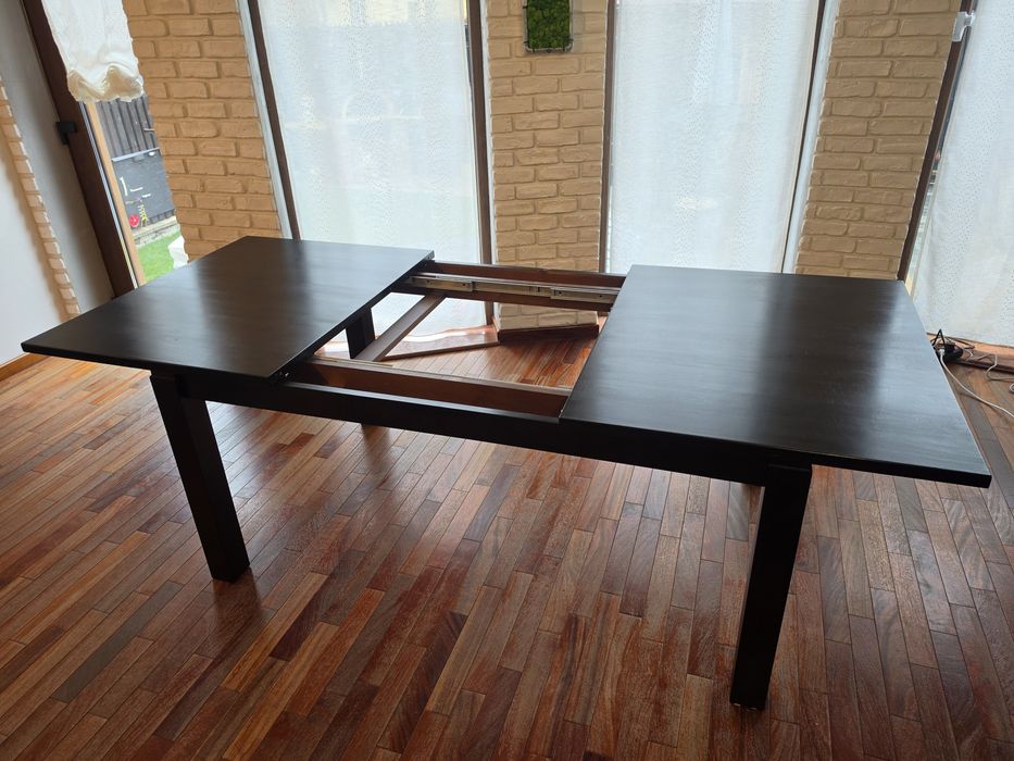 Masă dining extensibilă lemn masiv, neagră