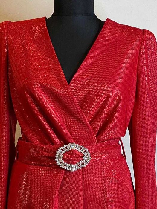 Rochie eleganta din lurex rosie