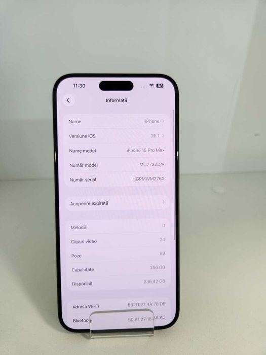 Iphone 15 Pro Max 256Gb (Ag8 Tudor1/B74070) – Garantie 2 Ani!