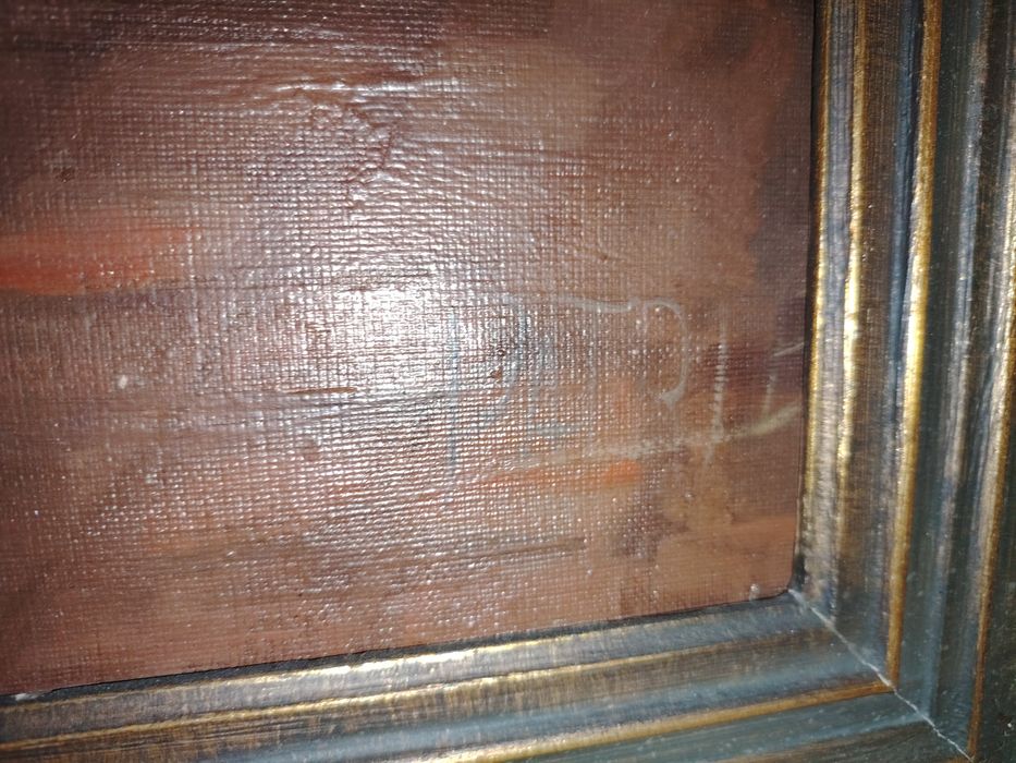 Ulei pe pânză o lucrare foarte veche semnată de dimensiuni mari încadrată într-o ramă din lemn masiv in stilul Baroc
