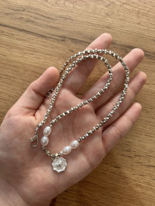 Серая цепочка,ожерелье с сердечком