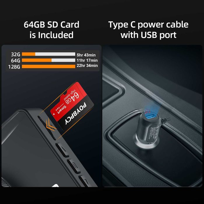 Cameră Auto 2K, + Card 64GB Inclus, 170°, Loop Recording, Senzor G