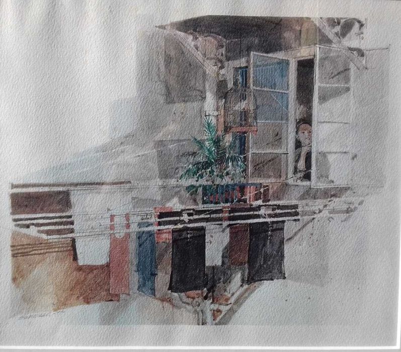 Tablou vechi - femeie la fereastra - semnat