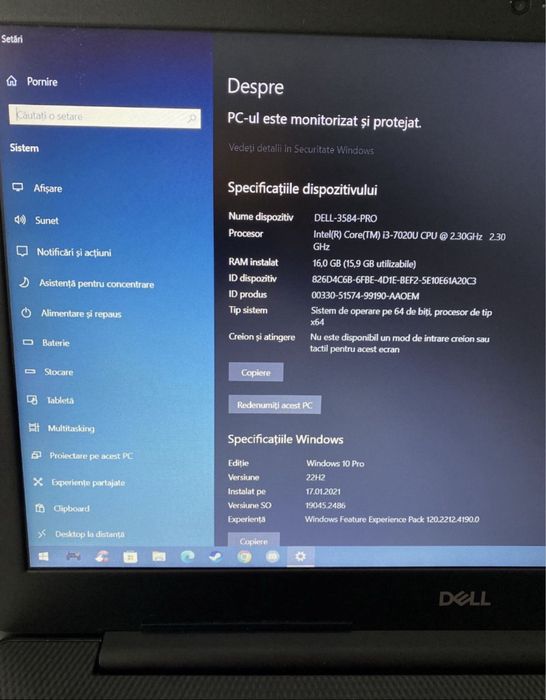 Laptop Dell Inspirion 3584, intel i3, video dedicata 2GB, SSD 500GB