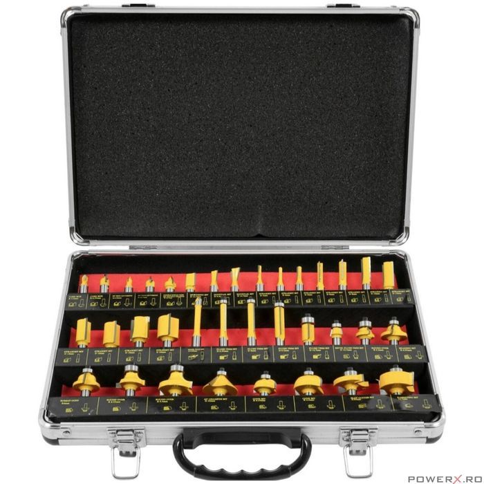 Set 35 de freze pentru lemn, in cutie de aluminiu, compatibile cu