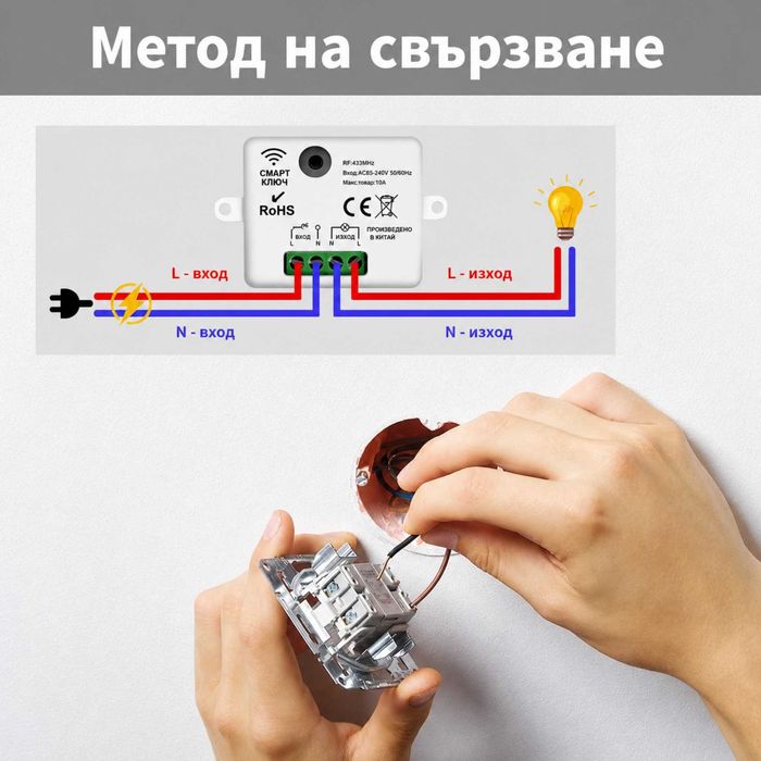 Безжичен ключ за осветление с RF433 модул с/без нула