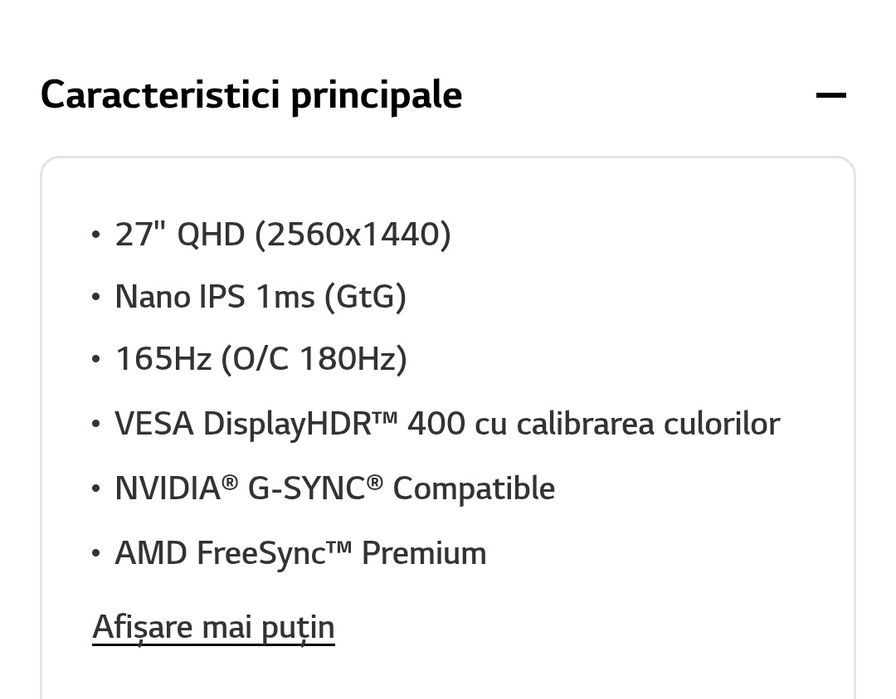 Vand monitor LG Ultragear nanoIPS 27 inch 180hz 1440p 2k
