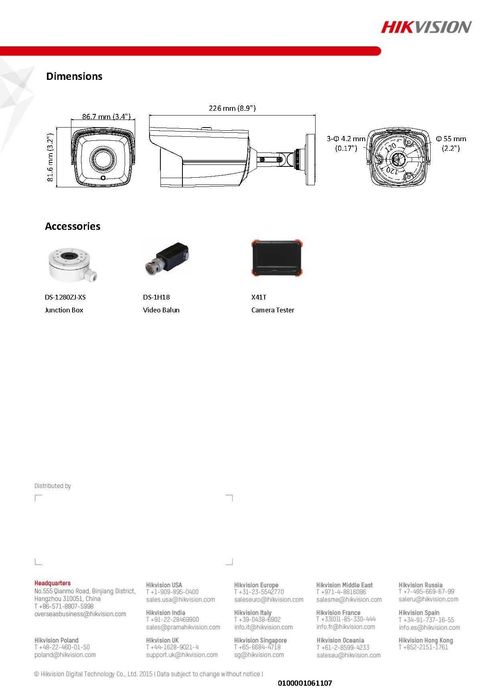 Далекобойна Камера Водоустойчива HIKVISION DS-2CE16D0T-IT3F FULL HD 40Метра EXIR Нощно Виждане HD-TVI HD-AHD HD-CVI CVBS 4в1 Видео Бутон Превключвател