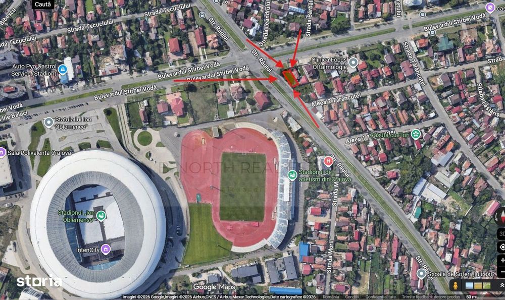 Teren 500 mp , colț stradal, vizibilitate maximă, lângă stadion – Crai