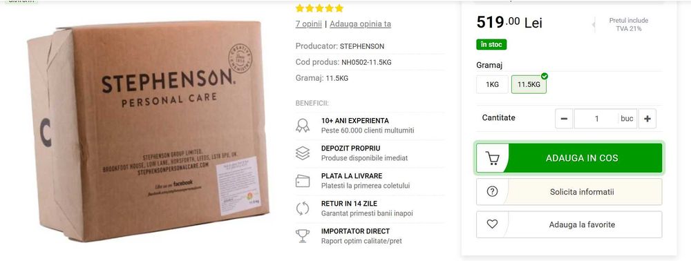 Baza de sapun Stephenson 11.5kg - pt sapunele art-hobby, in matrite sau liber, in tava.