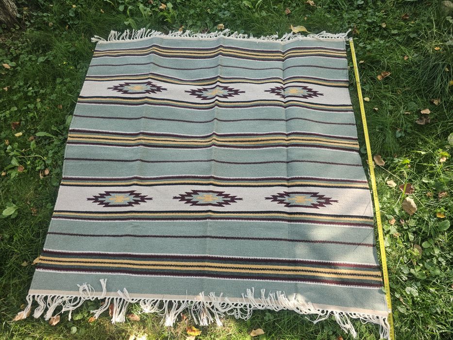 Covor tradițional Bucovina, lână, lucrat manual, nou – 130×130 cm