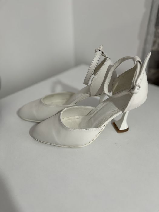 Pantofi mireasa, din piele naturala, culoare: alb imaculat, masura:36