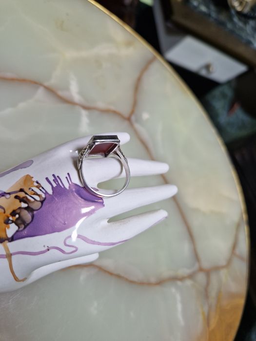 Старинен превъзходен антикварен сребърен пръстен с карнеол