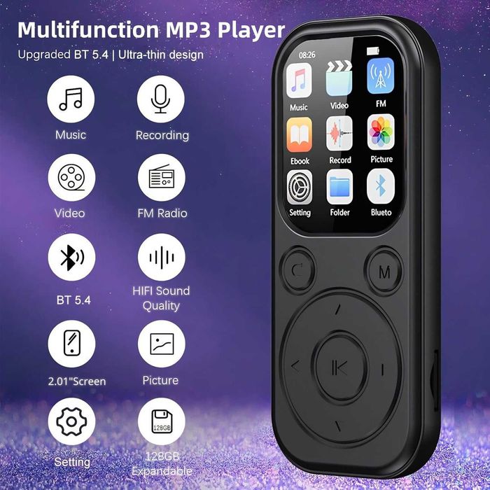 Нов MP3 Плеър (Модел 2025) с Bluetooth 5.4 – 2.01" IPS Екран, до 128GB