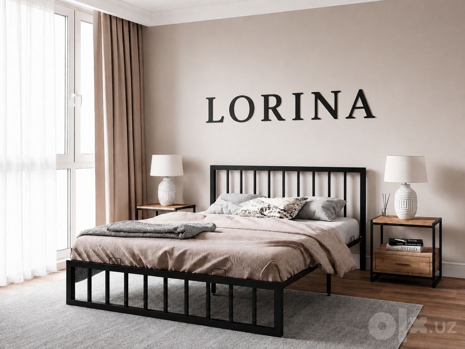 Двуспальная кровать LORINA ikki kishili kravat va matraslar loft temir