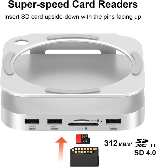 Qwiizlab алуминиев хъб стойка с SSD корпус за Mac mini M4 / M4 Pro