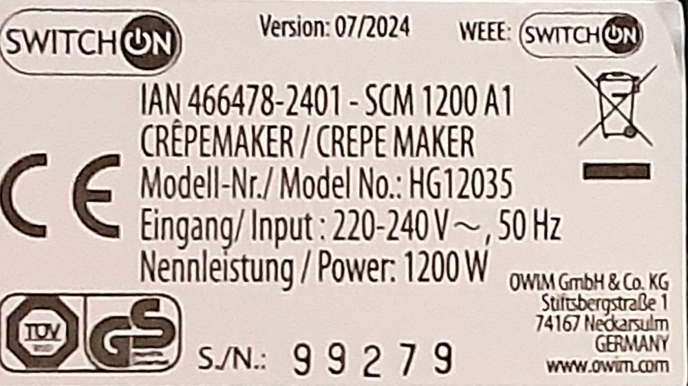 Plita electrică pentru preparat clătite SWITCHON Germania NOU -150 Lei