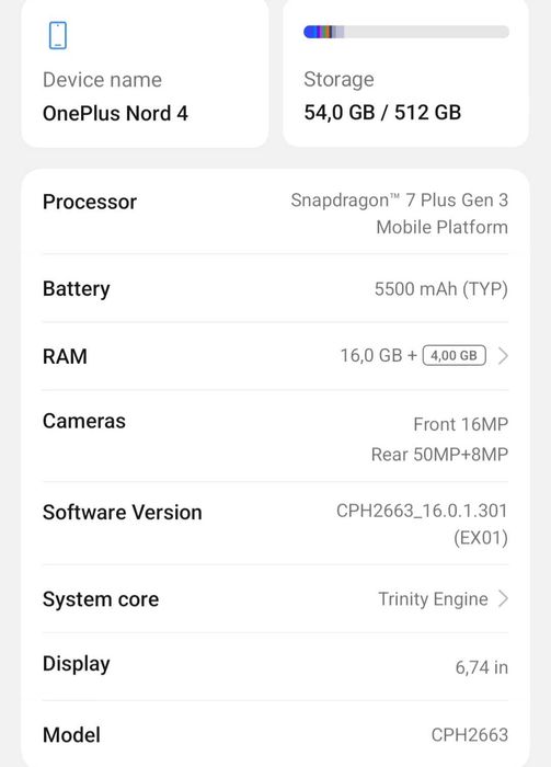 Telefon OnePlus Nord 4 - 16 Gb ram, 512 Gb rom