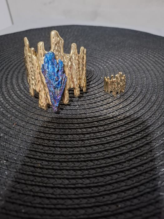 Set cuart Aura albastru bratara 6.5 cm si inel 2 cm reglabile