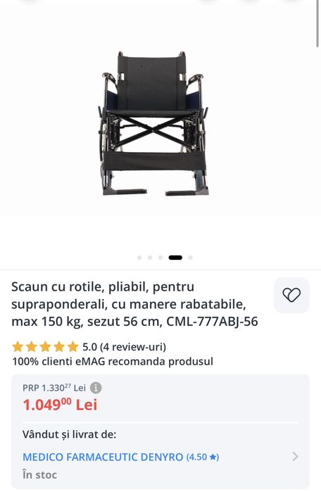 Scaun cu rotile 150kg + cadru pliabil