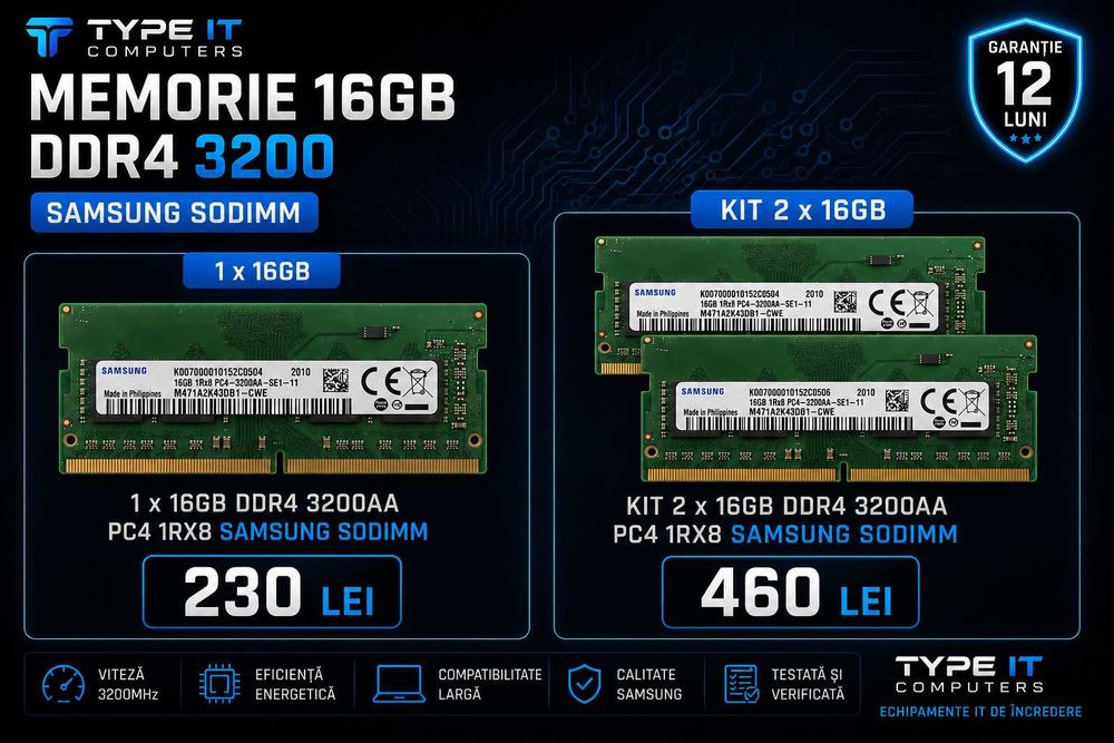 Memorie 16GB DDR4 3200 laptop sodimm, 1 x 16GB DDR4 3200