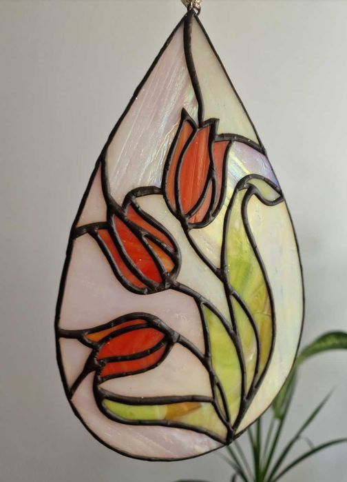 Vitraliu cu flori lalele 22x15cm