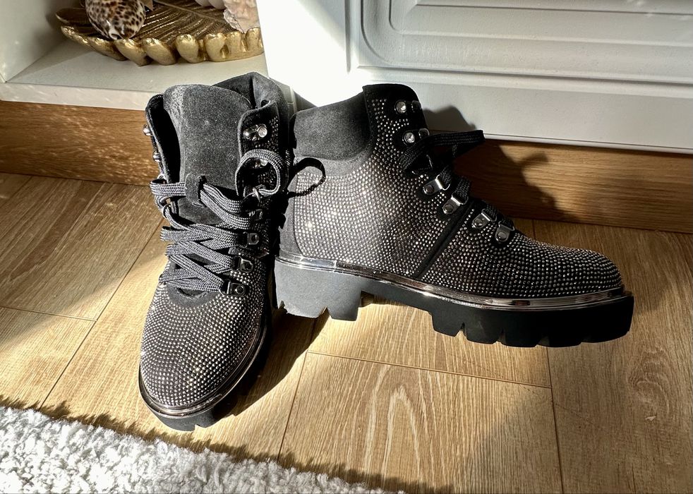 Bocanci Eva Minge, piele intoarsa, zirconiu - 37