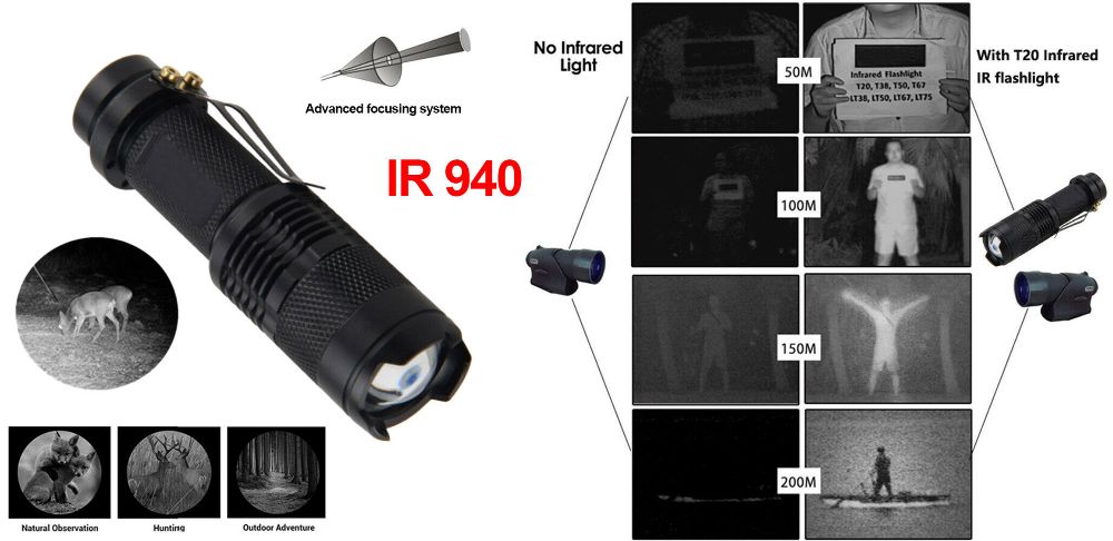 Lanterna Night Vision Infrarosu IR 940nm 850nm cu zoom. Noua!