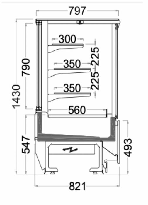 Vitrina pentru prajituri 200cm, Malmo Cold, +1 +7 grade C, Motor Intern