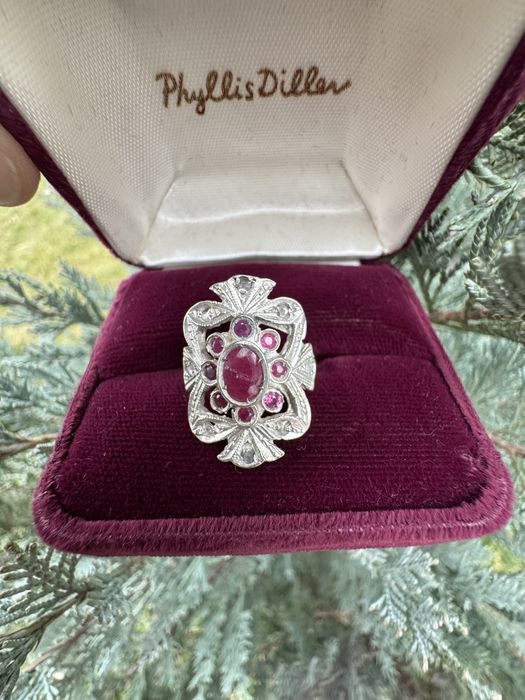 Inel din aur, argint, rubine si cubic zirconia