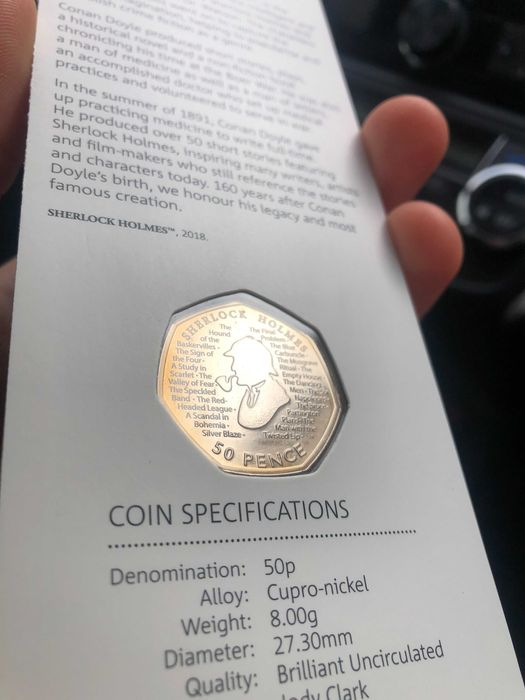 Монета Шерлок Холмс ,  50 пенсов ,Англия