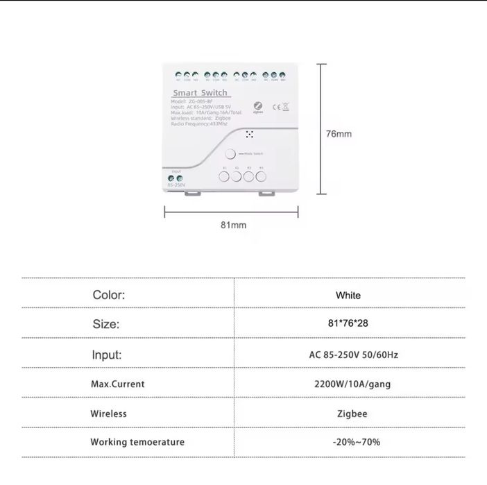 Интелигентно реле с 4 канала, ZigBee  съвместимо