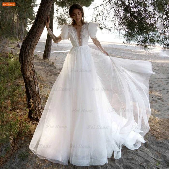 Rochie mireasa fabuloasa cu maneci bufante 36/S