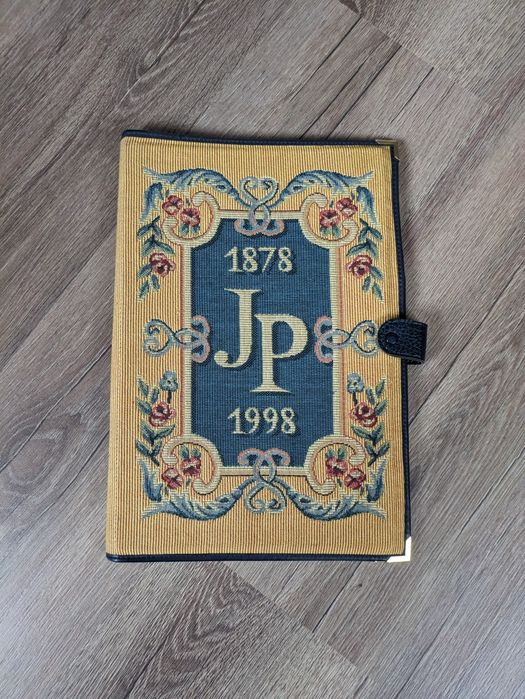 Синя кожена жакард папка за документи