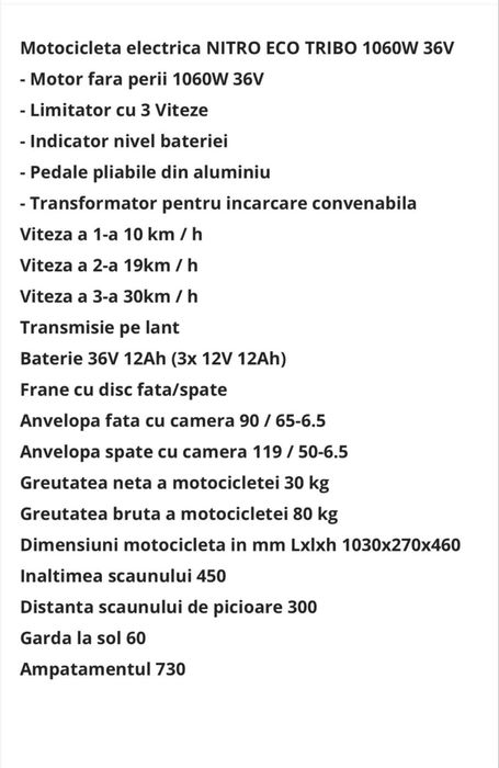 Motocicleta electrica Nitro Eco Tribo 1060W 36V