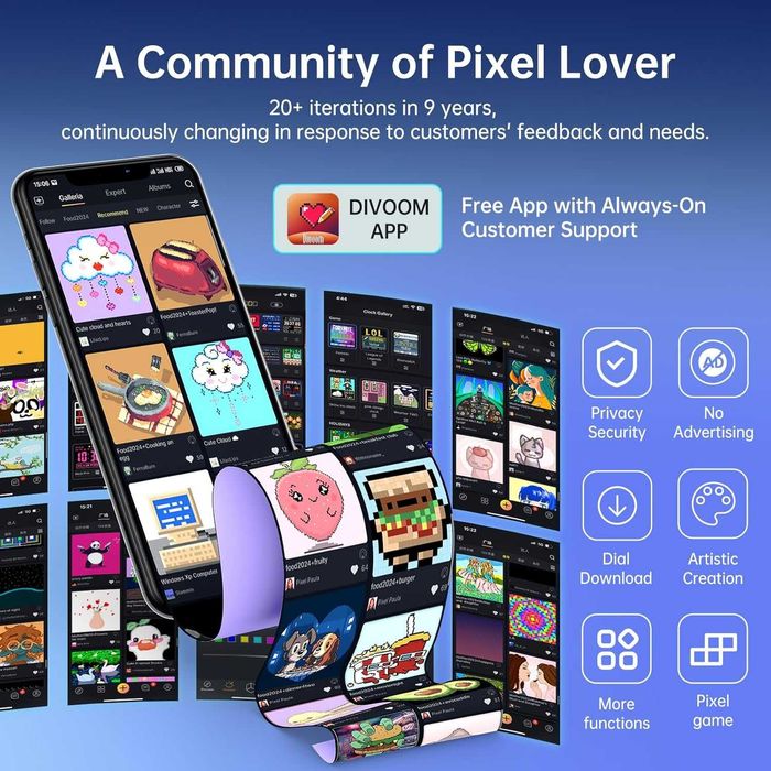 Divoom Цифров часовник с Информативен дисплей с APP контрол за геймъри