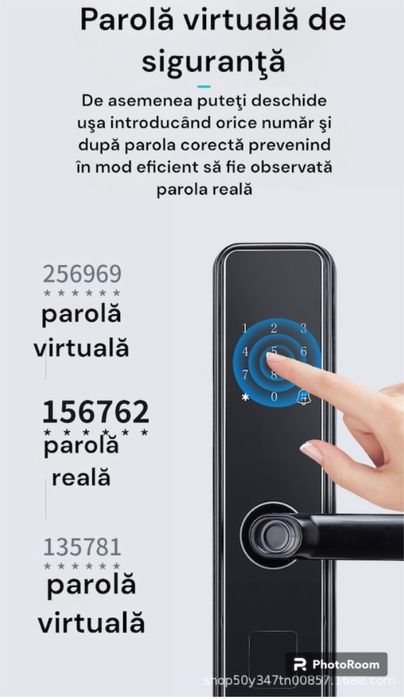 Incuietoare inteligenta, cu amprenta, cod, card, si cheie mecanica