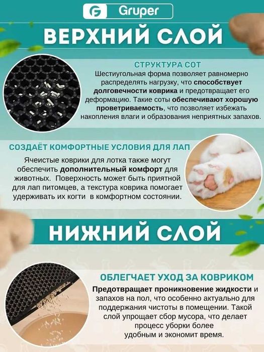 Коврик Gruper серый 90x60 см