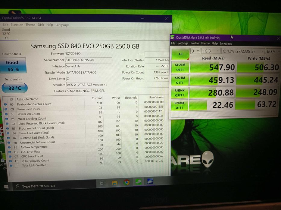 SSD Samsung Evo 840, de 250gb sata 3 + win 10 instalat pe el