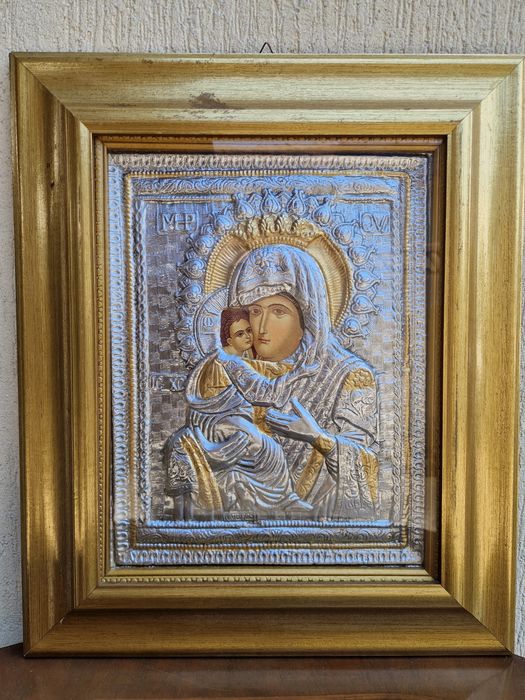 Прекрасна голяма сребърна икона със сертификат