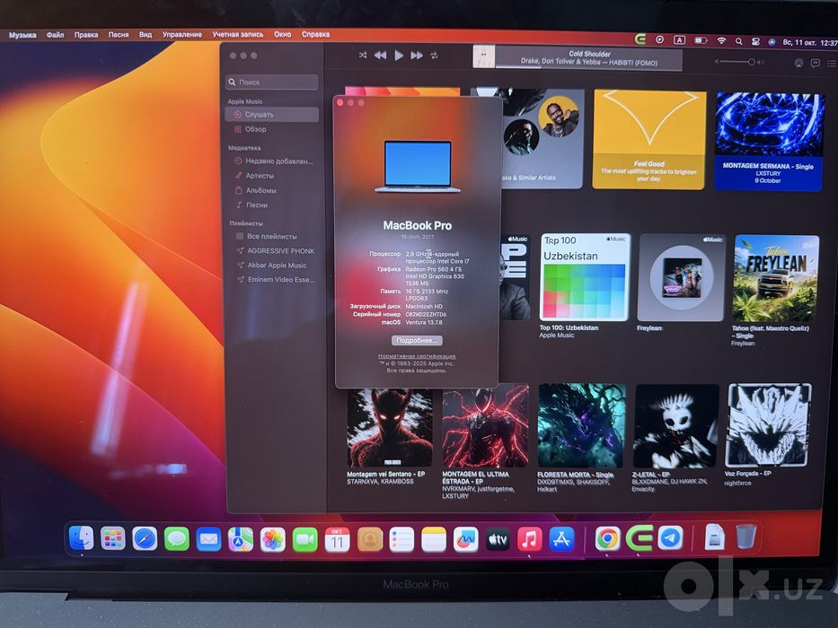 MacBook Pro 15" 2017, Intel Core i7 100%
